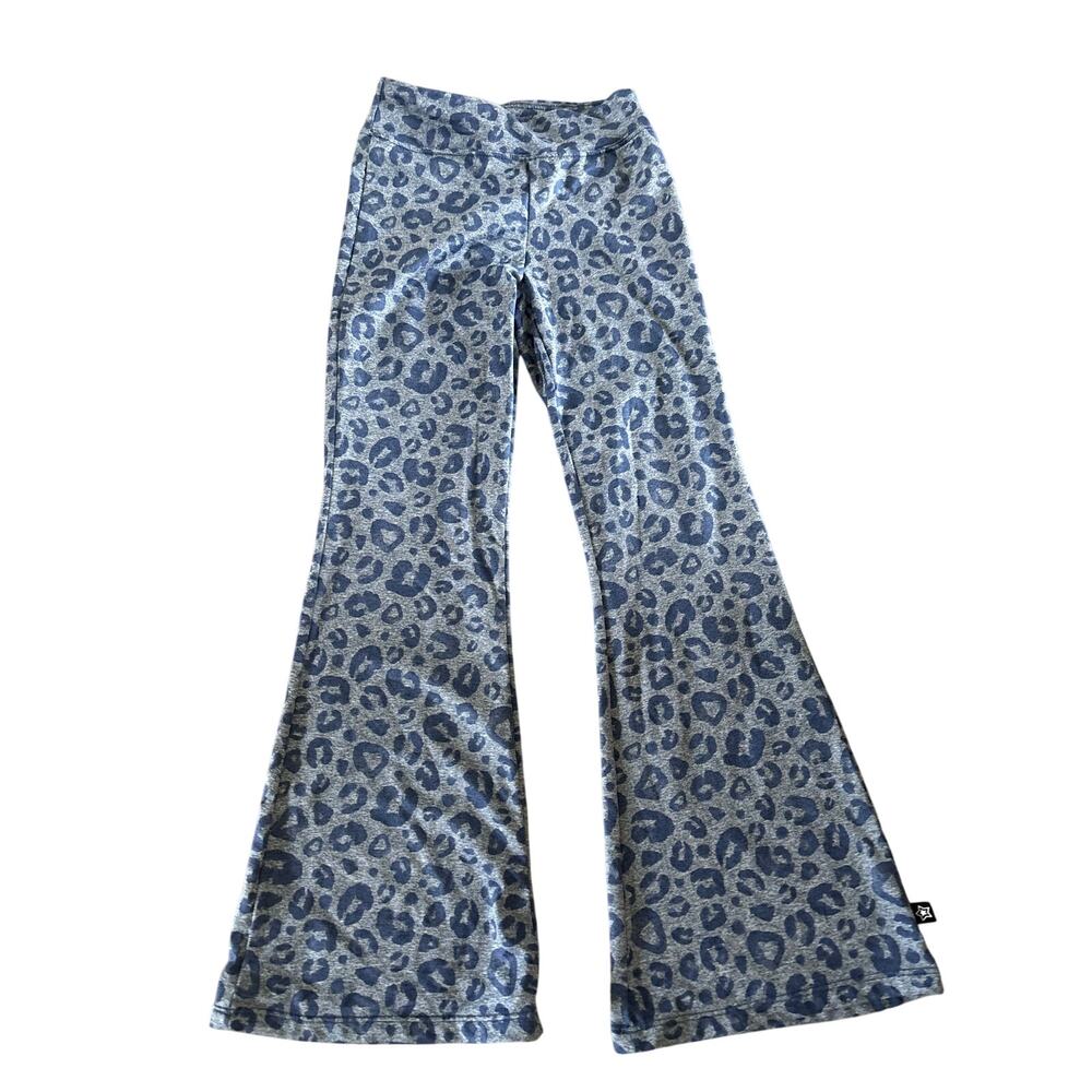Pixie Lane Girls Blue Leopard Print Flare Leggings Bell Bottom Pants Size 7 nwot